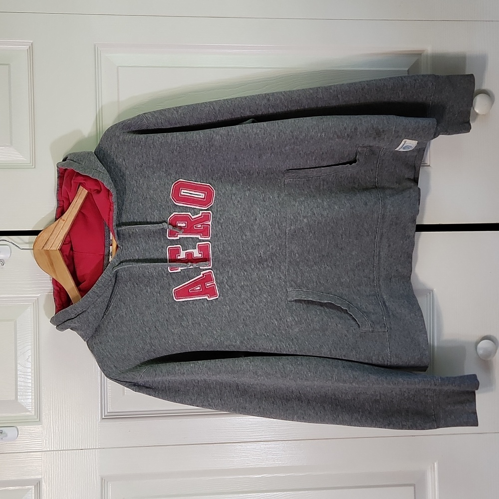 Vintage Aeropostale Gray & Pink Hoodie Size LG AERO Spellout Y2K Athleisure